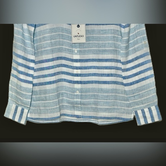 NWT UNTUCKit 100% Linen Vietti Blue & White Patterned Button Down Shirt, Size 0 - Picture 6 of 12